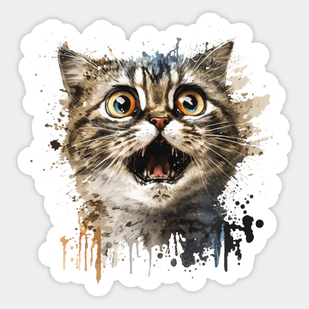 Funny Scared Cat Face, Cat Lover, Scaredy Cat Sticker by logiamerch